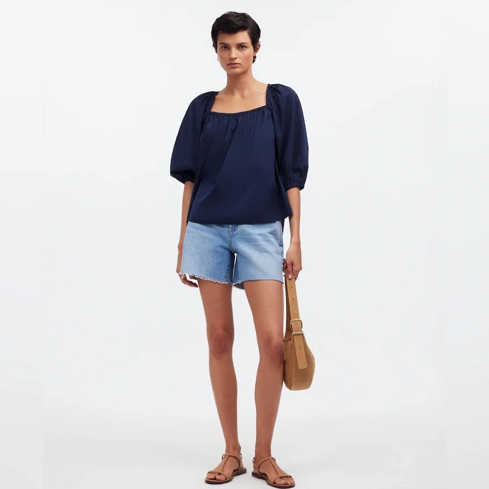 Madewell Puff-Sleeve Babydoll Top In Black Size 14 NWT